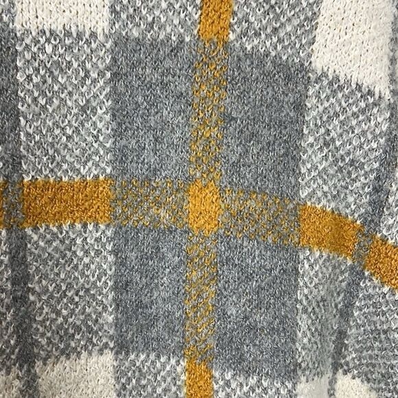 Rachel Zoe Grey Cream Mustard Plaid Sweater Shacket Size S  fits oversized - Picture 10 of 11